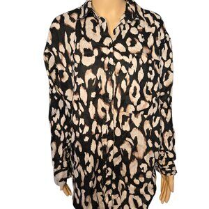H&M women's Medium animal print black multicolored long sleeve button down top